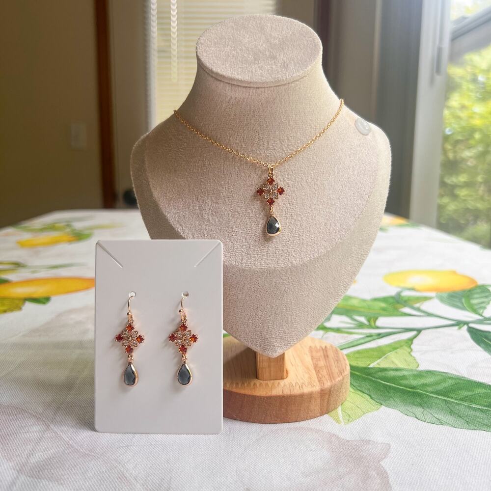 Topaz Gray Tourmaline Crystal Glass Jewelry Set, Diamond Cross Shape, Casual